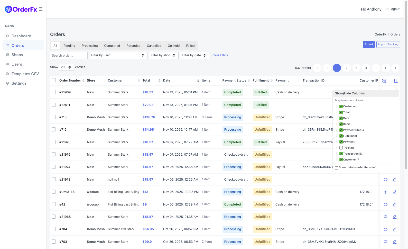 OrderFx Dashboard Preview